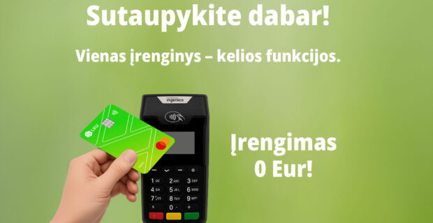 AKCIJA: kortelių skaitytuvas su kasos funkcija – be įrengimo mokesčio 